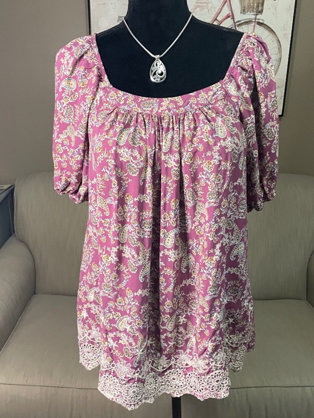 Solitaire women's Puffed sleeve blouse, sz XL